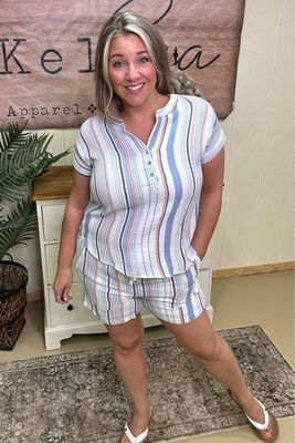 Denim Stripe Cotton Gauze Henley
