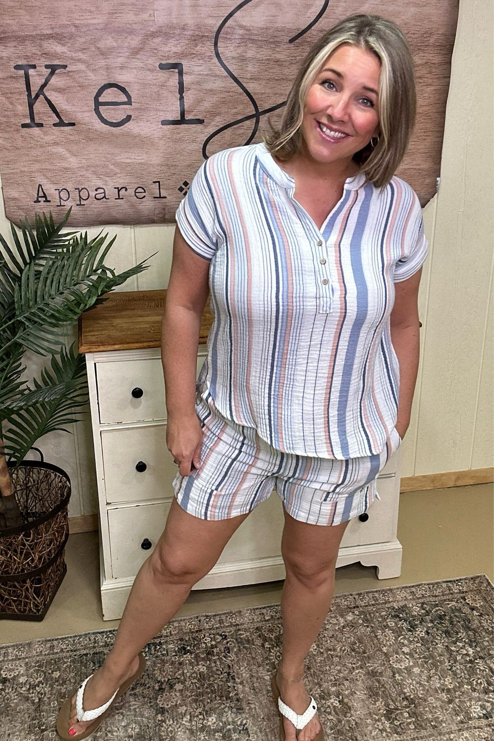 Denim Stripe Cotton Gauze Shorts