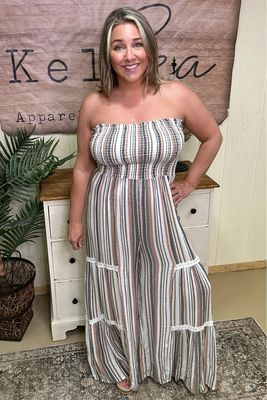 Ivory Stripe Smocked Jumpsuit