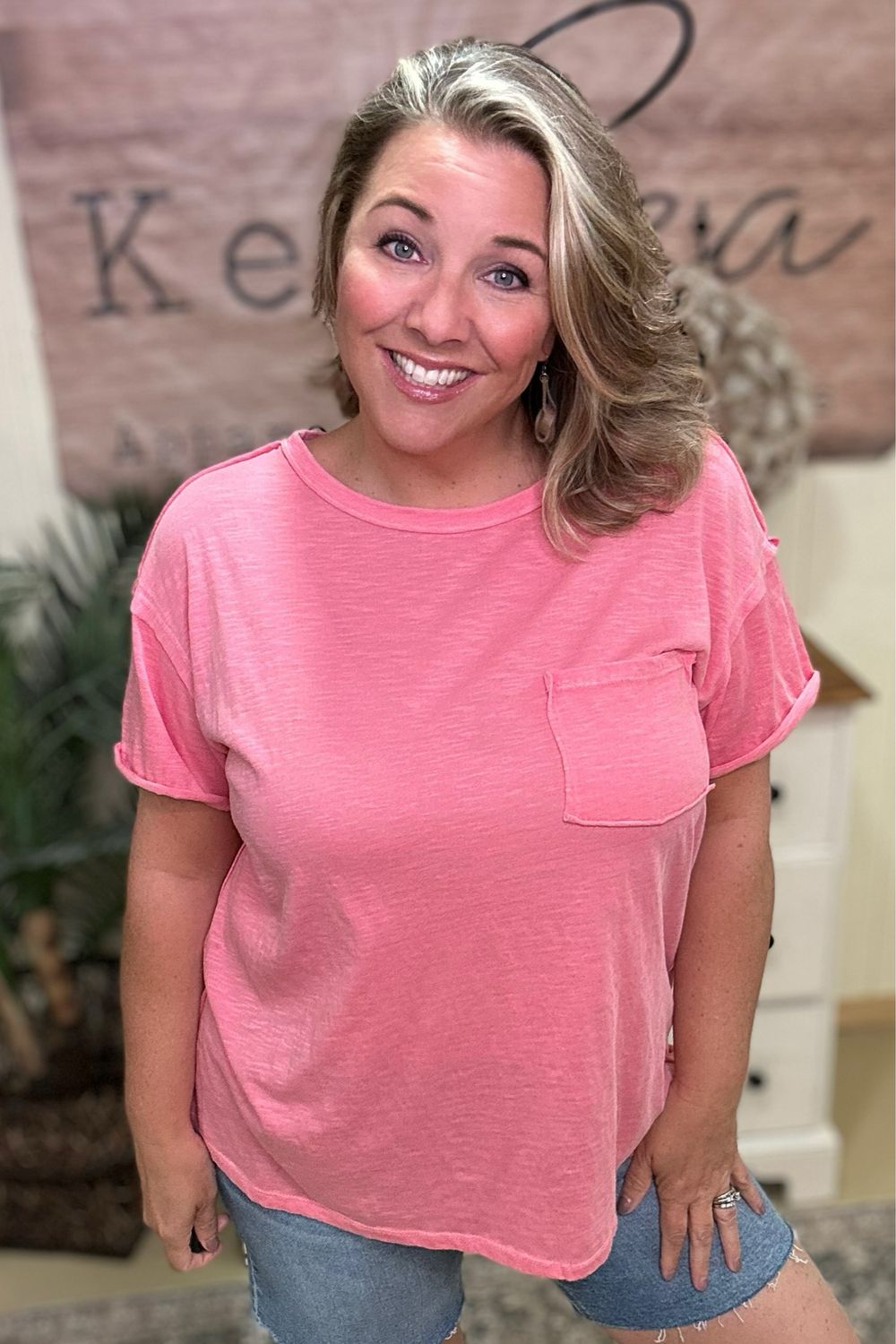 Mineral Wash Coral Slub Tee