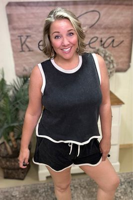 Ash Black Sleeveless Scalloped Top