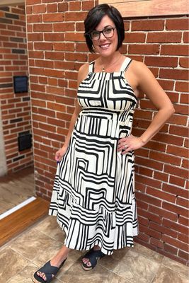 Cream &amp; Black Geometric Dress