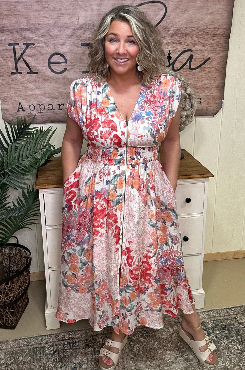 Gigio Fuchsia Mix Floral Zip Up Dress
