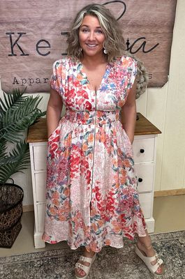 Gigio Fuchsia Mix Floral Zip Up Dress