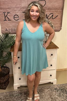 Sea Green Ribbed Knit Dress