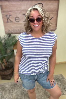 Periwinkle Striped Twisted Hem Tee