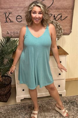 Sea Green Ribbed Knit Dress