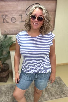 Periwinkle Striped Twisted Hem Tee