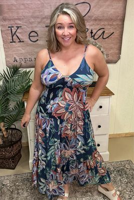 Midnight Blue Bold Floral Dress