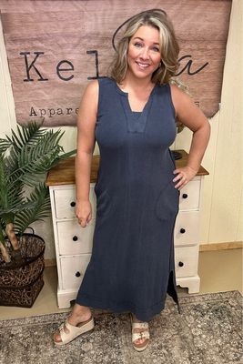 Navy Waffle Maxi Dress