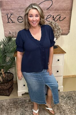 Navy Ruffle Detail Airflow Blouse
