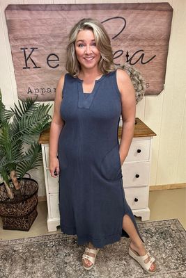 Navy Waffle Maxi Dress