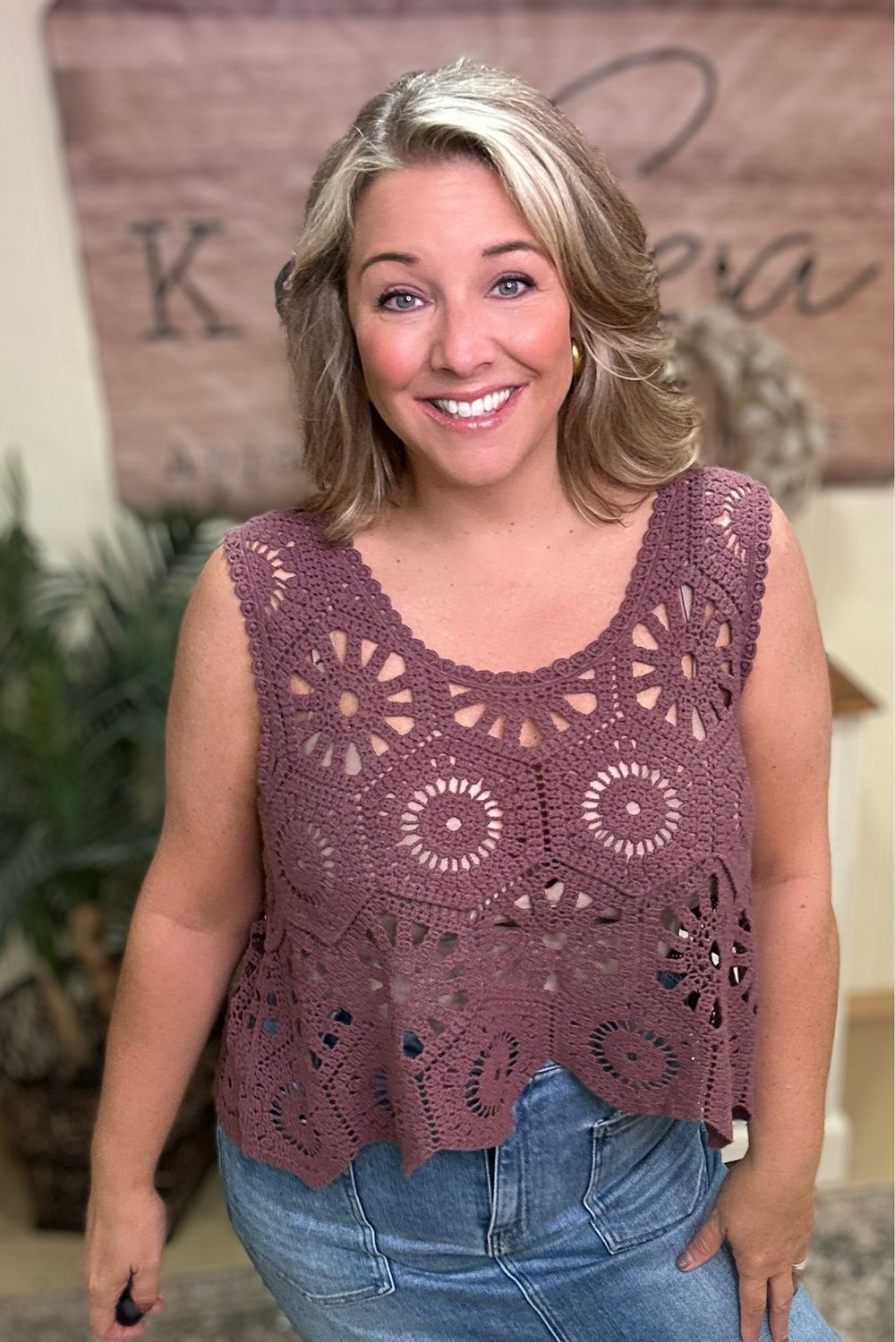 Purple Casual Crochet Tank