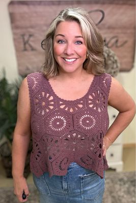 Purple Casual Crochet Tank