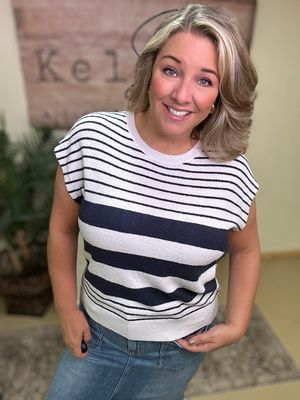 White &amp; Navy Sleeveless Sweater