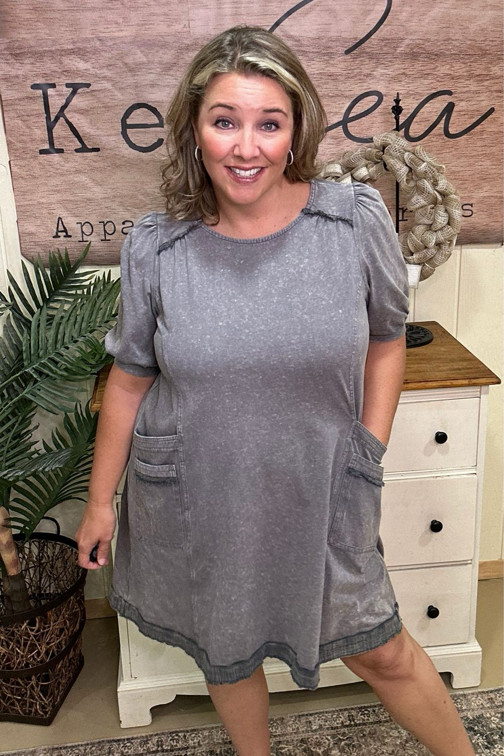 Washed Grey Double Pocket Dress