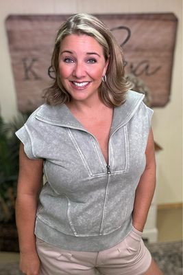 Sage Sleeveless 1/2 Zip Top