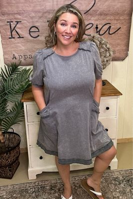 Washed Grey Double Pocket Dress