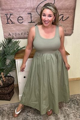 Light Olive Tank Midi Dress