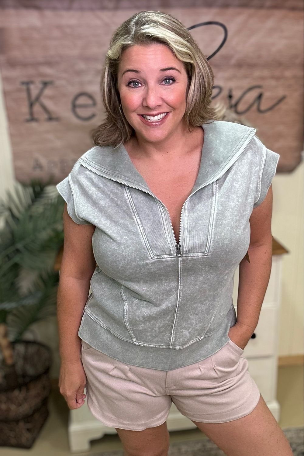 Sage Sleeveless 1/2 Zip Top