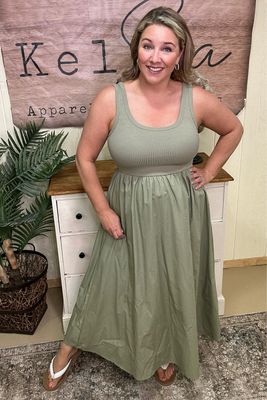 Light Olive Tank Midi Dress