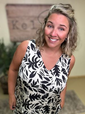 White &amp; Black Palm Print Blouse