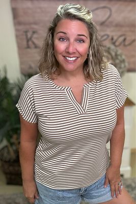 Cocoa Striped Henley Tee
