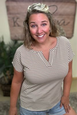 Cocoa Striped Henley Tee