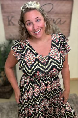 Black Ditzy Floral Midi Dress
