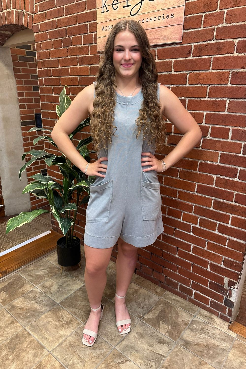 Light Grey Mineral Wash Romper