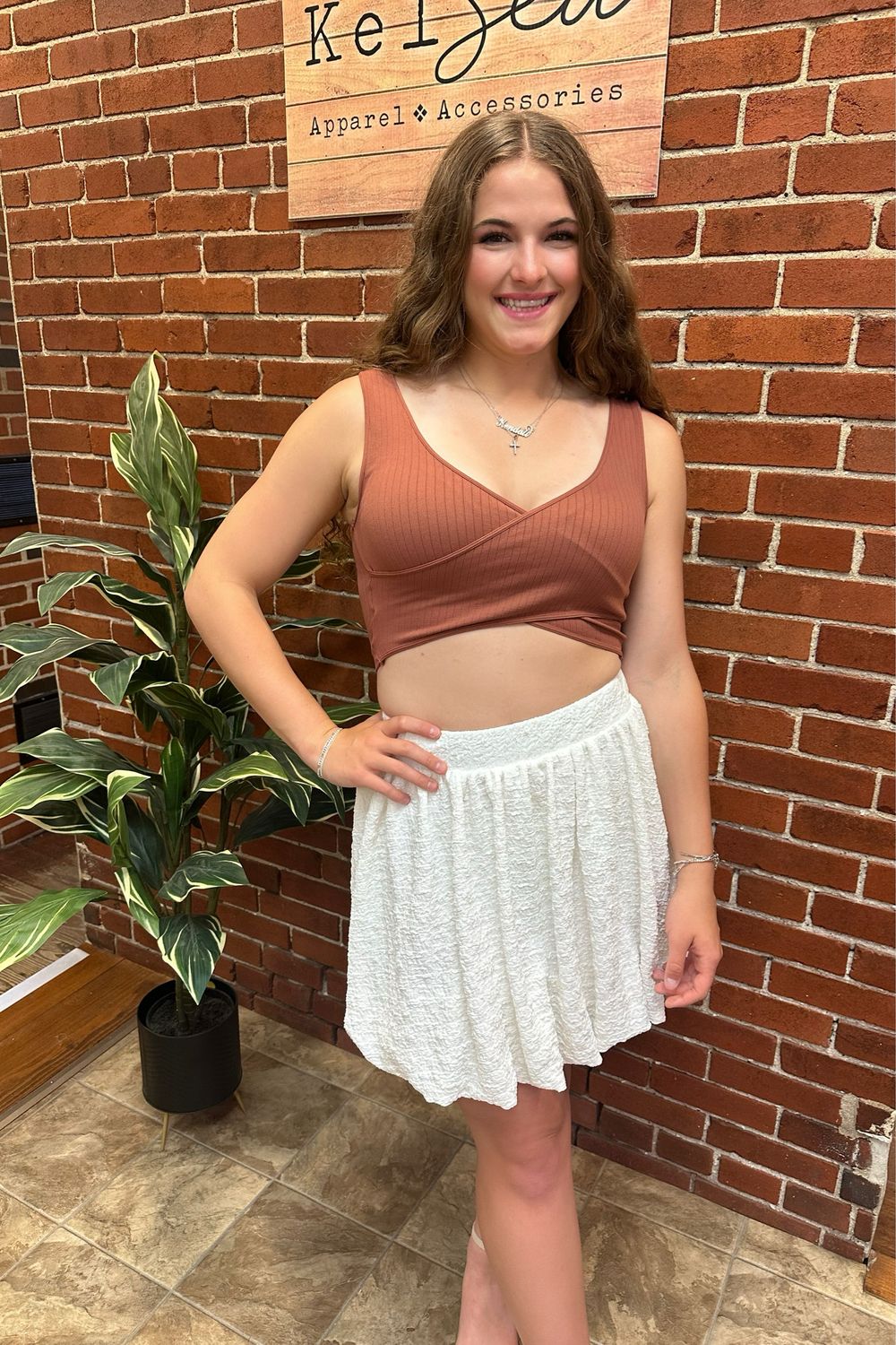 Nikibiki Ribbed Cross Over Crop Top