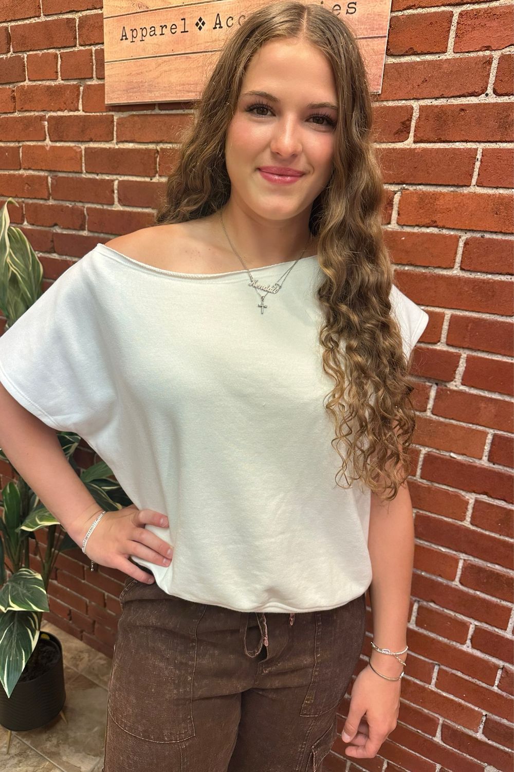 Cream Off Shoulder Athleisure Top