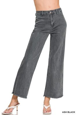 Acid Wash Frayed Hem Straight Wide Leg Pant