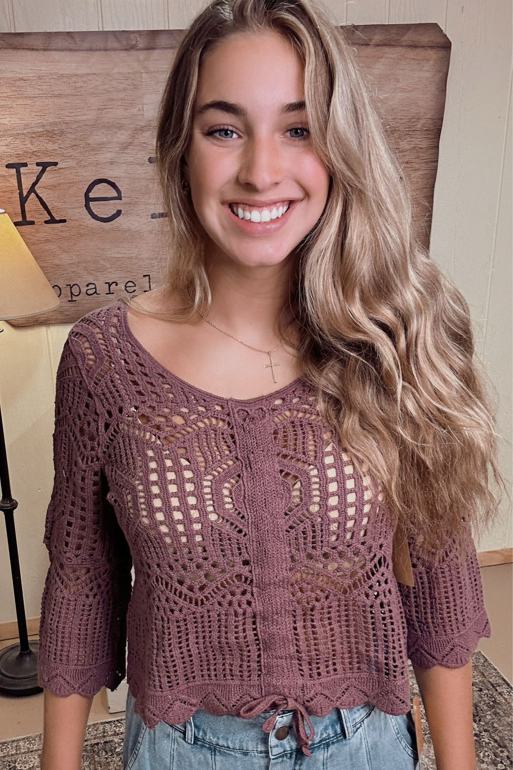 Purple Crochet Drawstring Front Top