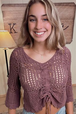 Adora Purple Crochet Drawstring Front Top