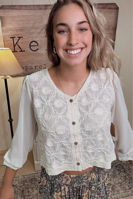 Beige Embroidered Button Top