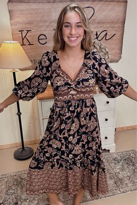 Black Autumn Twist Front Maxi Dress