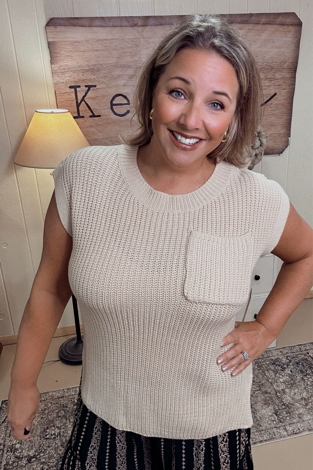 Oatmeal Sleeveless Pocket Sweater
