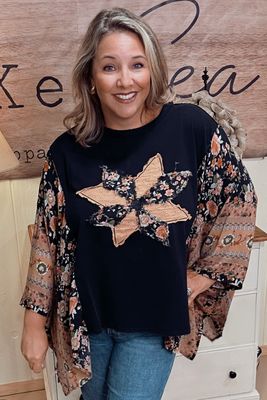 Autumn Mix Print Floral Poncho Top