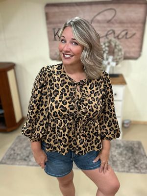 Leopard Print Tie Front Blouse