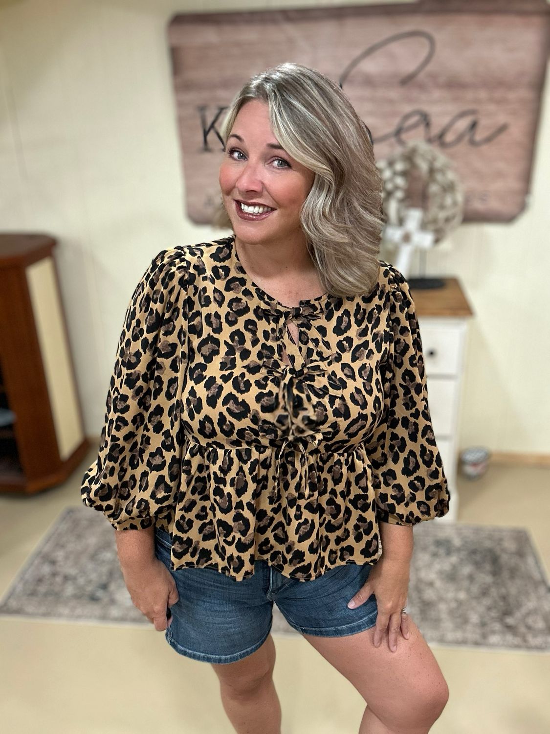 Leopard Print Tie Front Blouse