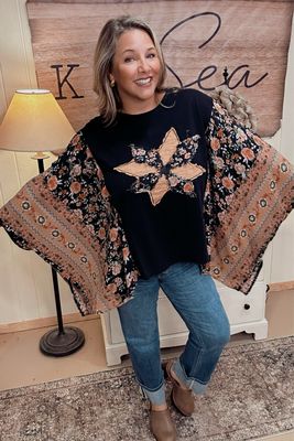 Autumn Mix Print Floral Poncho Top