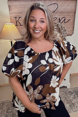 Camel Mix Abstract Print Top