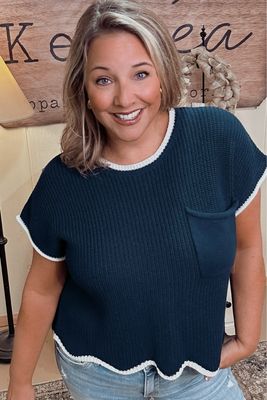 Navy Scallop Hem Sweater