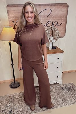 Brown Mock Neck Sweater and Long Pant Set