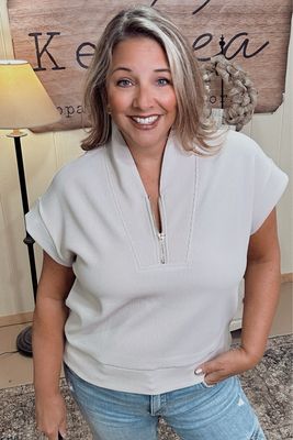 Zenana Ribbed High Neck Half Zip