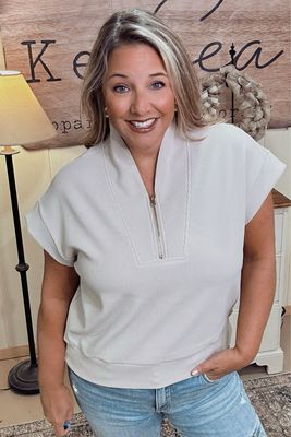 Zenana Ribbed High Neck Half Zip