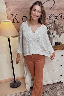 Marble V-Neck Folded Sleeve Pullover