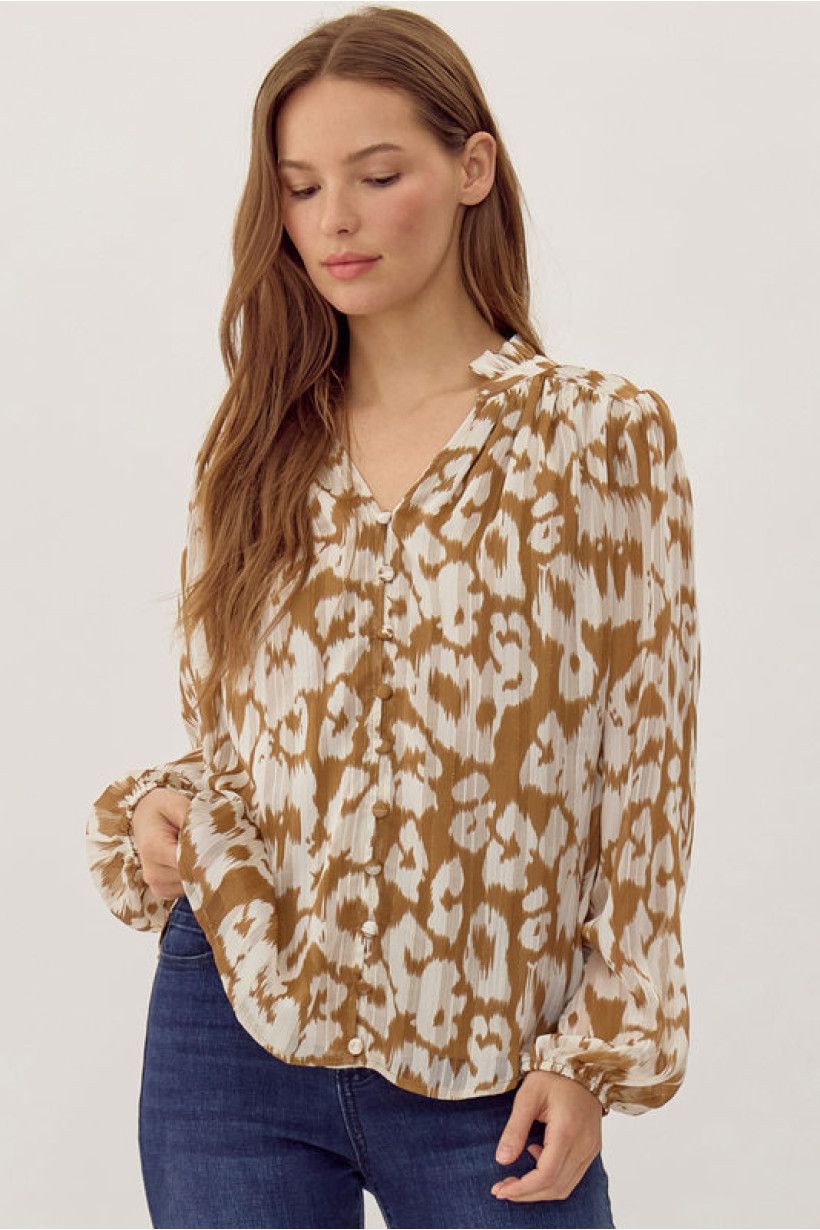 Taupe Animal Print Blouse