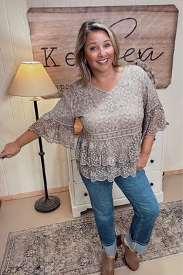 Adora Khaki Bell Sleeve Lace Top